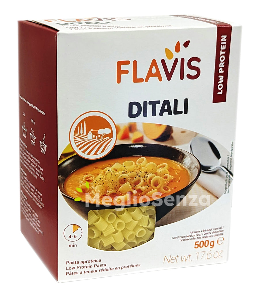 Flavis - Ditali - pasta aproteica - senza glutine  - senza proteine - senza latte - senza uova - meglioSenza