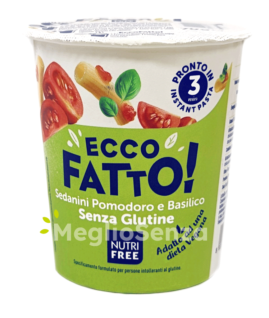 Nutrifree - Ecco Fatto - Sedanini Pomodoro e Basilico - Vegan - Senza Glutine - MeglioSenza