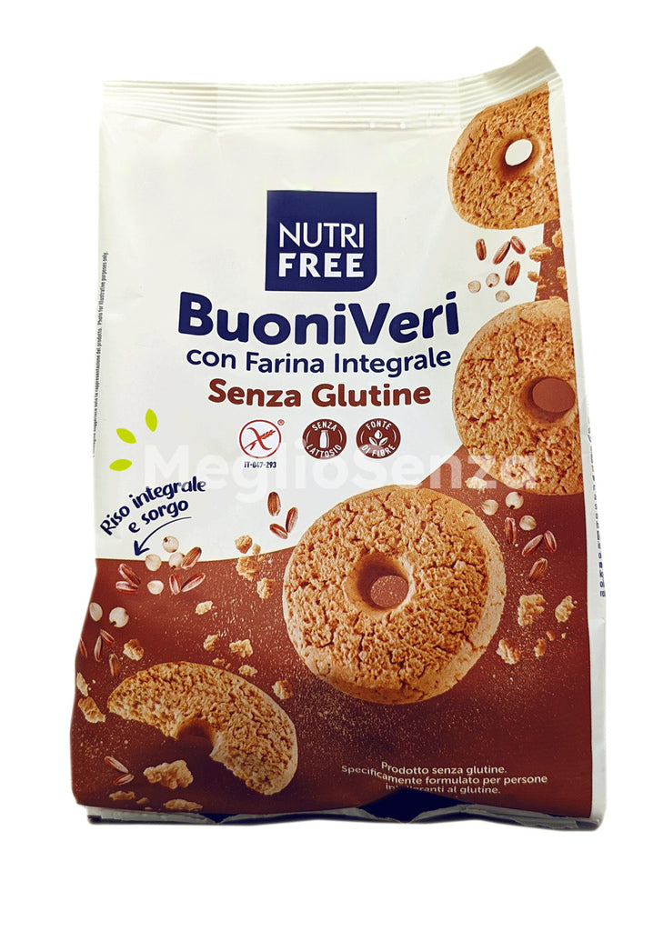 Nutrifree - BuoniVeri - Biscotti con farina integrale - Senza Glutine - Senza Lattosio - MeglioSenza