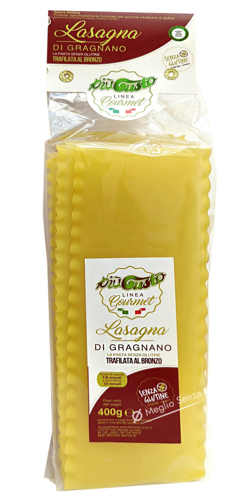Più Gusto - Pasta di Gragnano Lasagna - Senza Glutine - Senza Lattosio - Senza Latte - Senza Uova - Vegan - Meglio Senza